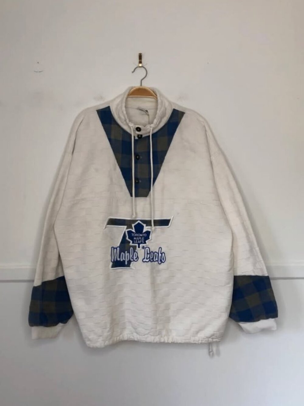 maple leafs plaid waffle blue pullover | nhl C
